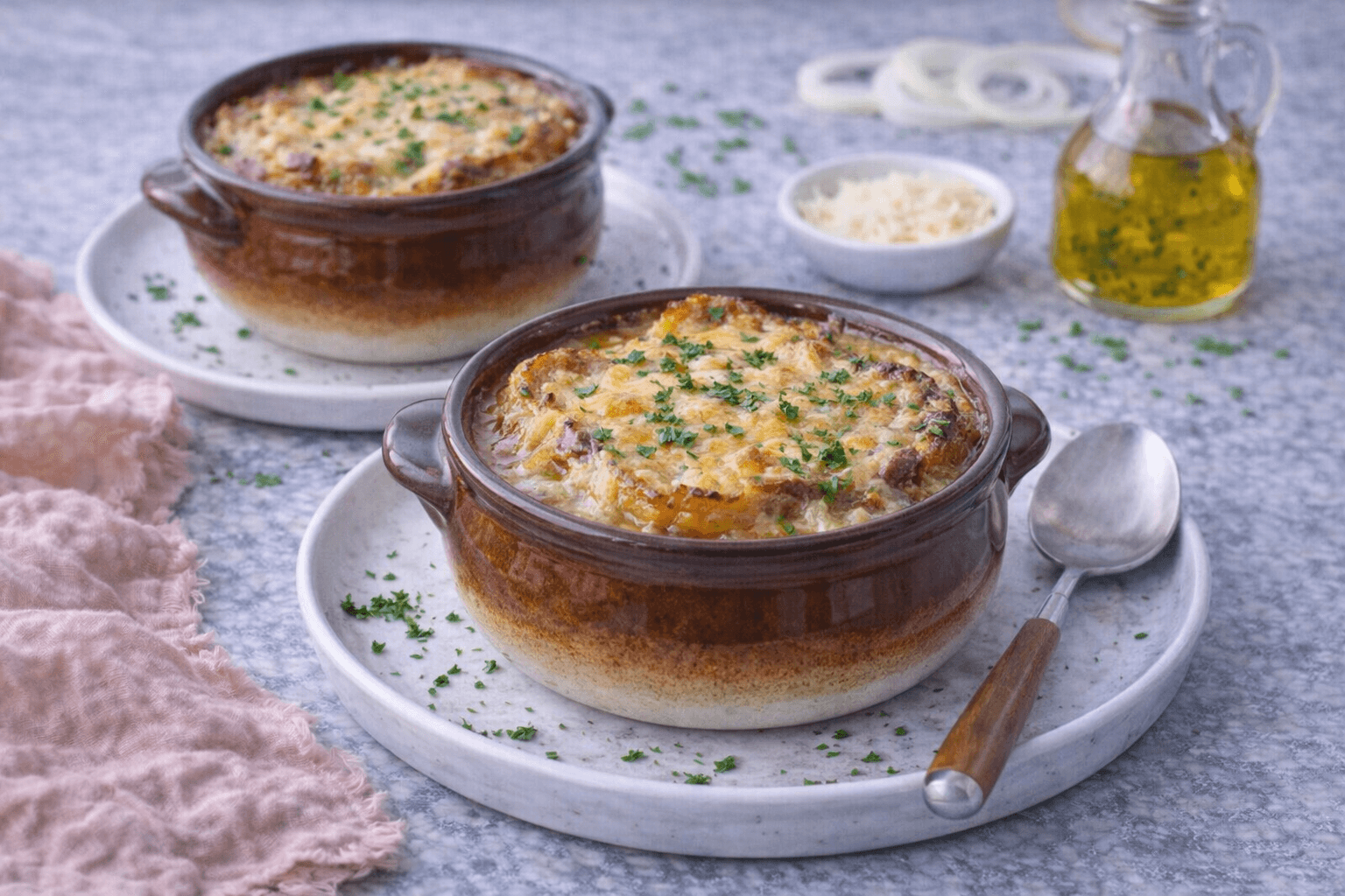 Soupe à l’oignon gratinée comme au bistrot