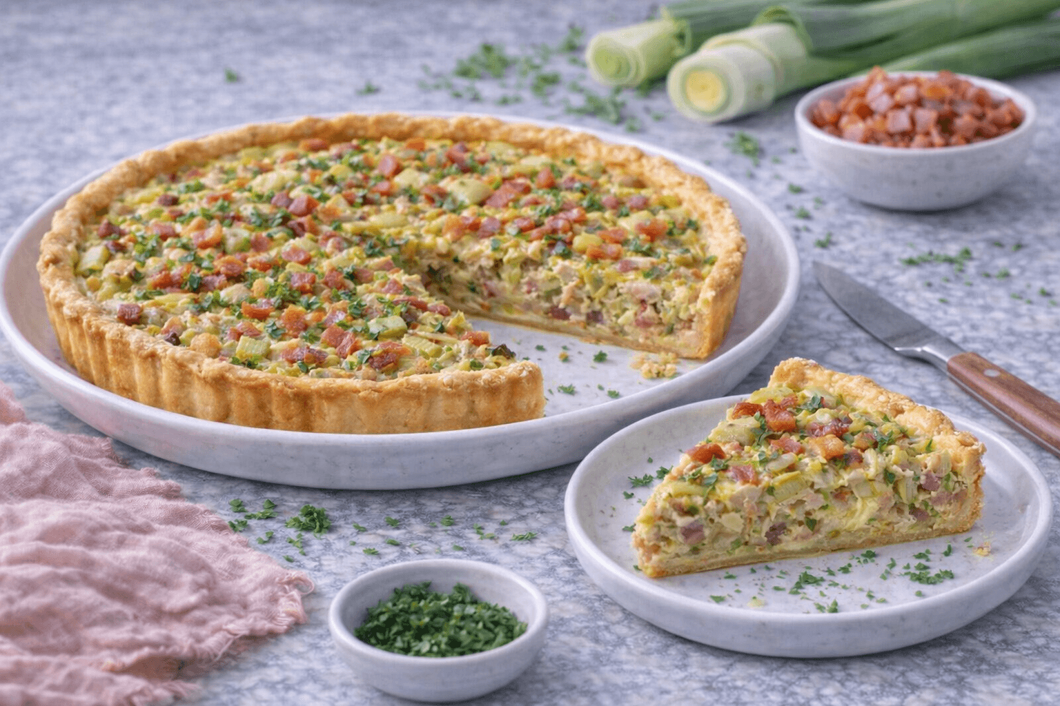 Tarte aux poireaux et lardons